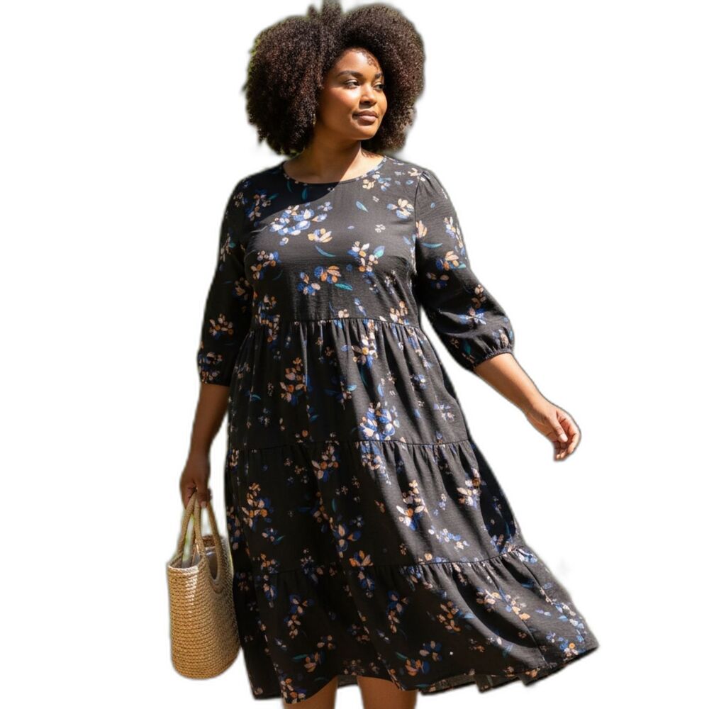 *Ava & Viv‎ Oversized Floral Dress Tiered  Puff Sleeve Peasant Cottagecore 1X